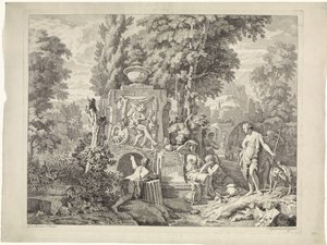 Landschap met een fontein en Diana en haar nimfen
