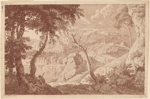 Berglandschap met twee rustende mannen