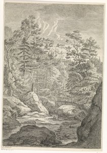 Ravijn met bomen en een beekje door Johannes Glauber