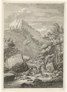 Ravijn met een brede waterval door Johannes Glauber