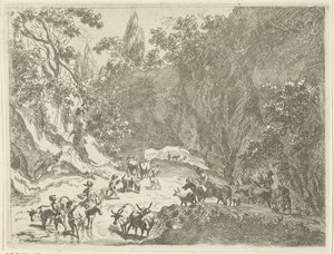 Berglandschap met herders en vee door Johannes Gronsveld