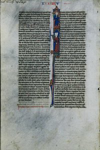 Initiaal I met Elimelech en Naomi: Blad uit een Latijnse Bijbel 1 van 2 uitgesneden bladeren, c. 1250