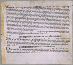 Aflaatbrief (voor de expeditie tegen de Turken en de verdediging van Cyprus), (Mainz, Johannes Gutenberg, 1455) door Johannes Gutenberg
