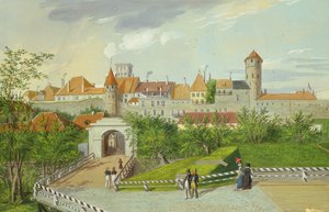 Een Uitzicht op de Kleine Kustpoort met Hattorpe en Stolting Torens, Tallinn