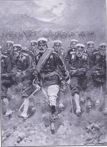 Een aanval van de Japanse infanterie, illustratie uit Cassells History of the Russo-Japanese War Vol 1, ca. 1900 door Johannes Hermann Barend Koekkoek