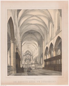 Interieur van de Grote Kerk in Dordrecht door Johannes Hermanus van der Heijden