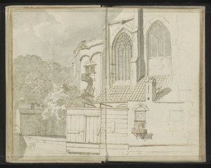 Achterzijde van de Nieuwe Kerk te Delft door Johannes Huibert Prins