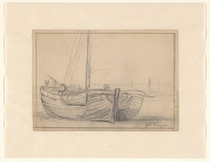 Bomschuit op het strand door Johannes Huygens (signed by artist)