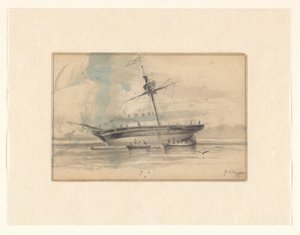 Zeilschip met twee roeiboten