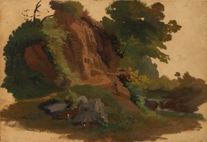 Rotsachtige Uitloper bij een Stroom in de Romeinse Campagna, ca. 1835-40 door Johannes Jakob Frey