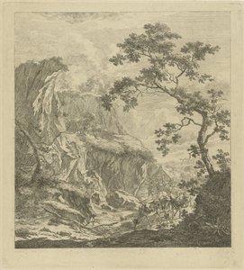 Bergachtig landschap met vee door Johannes Janson