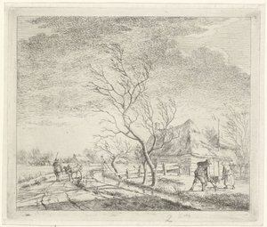 Landschap met boerderij en akker