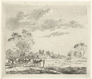 Landschap met boerderij en koeien