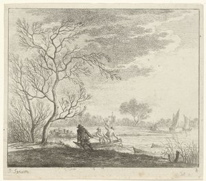 Landschap met vissers door Johannes Janson