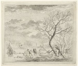 Winterlandschap met schaatsers door Johannes Janson