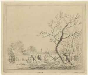 Winterlandschap met schaatsers door Johannes Janson