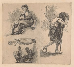 Drie voorstellingen met menselijke figuren