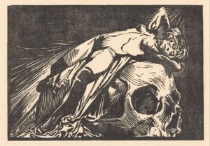 Liggende vrouw op doodskop door Johannes Josephus Aarts