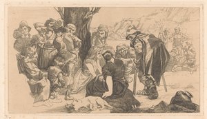 Mannen, vrouwen en kinderen bij een boom door Johannes Josephus Aarts