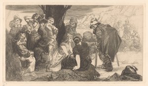 Mannen, vrouwen en kinderen bij een boom door Johannes Josephus Aarts