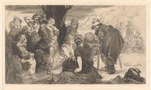 Mannen, vrouwen en kinderen bij een boom door Johannes Josephus Aarts