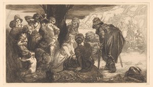 Mannen, vrouwen en kinderen bij een boom door Johannes Josephus Aarts
