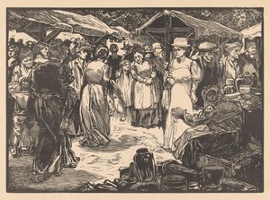 Marktscène met mannen en vrouwen door Johannes Josephus Aarts