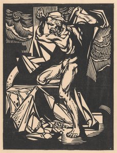 Simson vernielt de zuilen van de tempel door Johannes Josephus Aarts