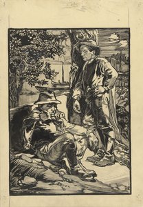 Twee dijkwerkers, de een zittend, de ander tegen een boom geleund door Johannes Josephus Aarts