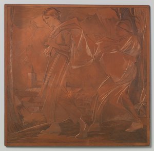 Twee vrouwen, beide dragen ze een zak door Johannes Josephus Aarts