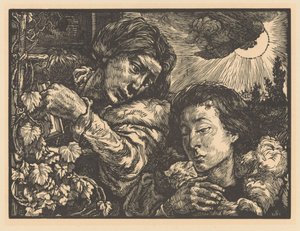 Twee vrouwen bij een wijnrank door Johannes Josephus Aarts