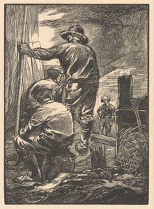 Vier arbeiders bij het water door Johannes Josephus Aarts