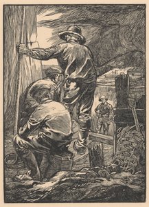 Vier arbeiders bij het water door Johannes Josephus Aarts