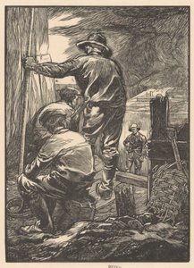 Vier arbeiders bij het water door Johannes Josephus Aarts