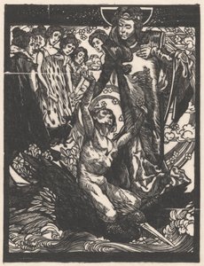 Vrouwenfiguren met man op rug van vogel