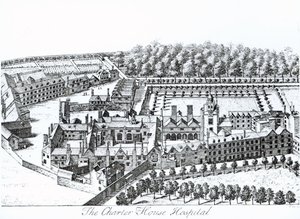 Het Charterhouse Ziekenhuis, ca. 1720 door Johannes Kip