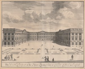 Het noordelijke uitzicht van de nieuwe binnenplaats van Christ Church in Oxford door Johannes Kip after Leendert Knijff