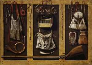 Stilleven met jachtuitrusting door Johannes, Leemans