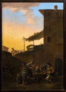 Drinkers voor een Italiaanse herberg
