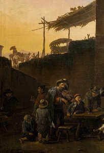 Drinkers voor een Italiaanse herberg door Johannes Lingelbach