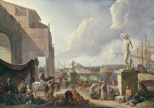 Italiaanse haven door Johannes Lingelbach