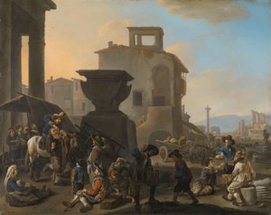Italiaanse markt met een kwakzalver tandarts