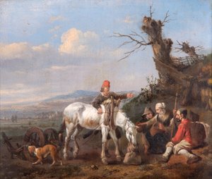 Landschap met rustende reizigers