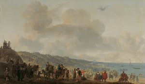 Het Vertrek van Karel II van Engeland uit Scheveningen, 2 juni 1660 door Johannes Lingelbach