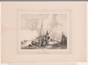 Hollandse kust met boten en mensen door Johannes Lodewijk Riedel