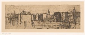 Gezicht op Amsterdam met huizen in aanbouw door Johannes Löhr