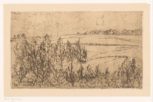 Landschap met velden en bomen door Johannes Löhr