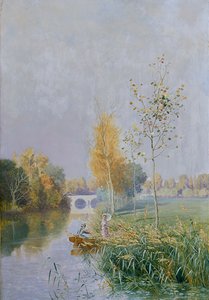 Mensen in een rivierlandschap