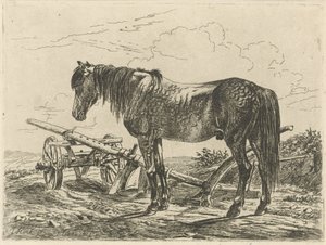 Paard bij een ploeg door Johannes Mock