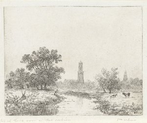 Gezicht op Utrecht(?) door Johannes Pieter van Wisselingh